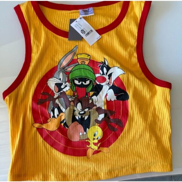 Looney Tunes Womens Graphic Ringer Tank Top Yellow Sz XXL - Picture 2 of 4